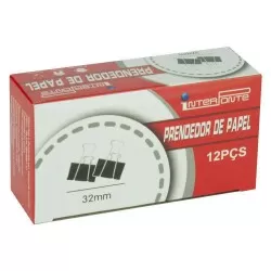 Prendedor de papel mola 32mm preto com 12 unidades Interponte