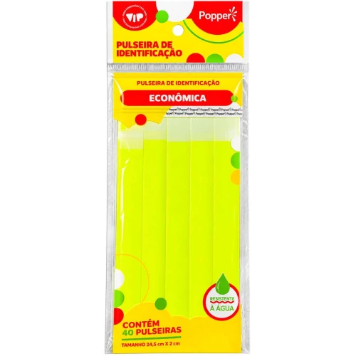Pulseira de identificação sintética amarelo neon com 40 unidades Popper Pulseira de identificação sintética amarelo neon com 40 unidades Popper