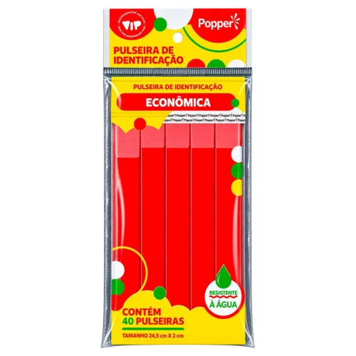 Pulseira de identificação sintética vermelho com 40 unidades Popper Pulseira de identificação sintética vermelho com 40 unidades Popper