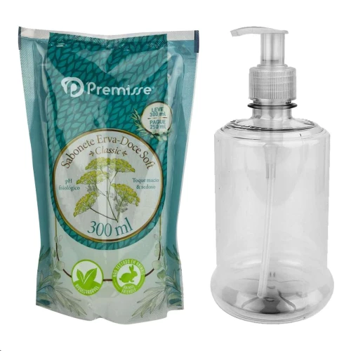 Sabonete líquido 300ml sache + porta sabonete sortido