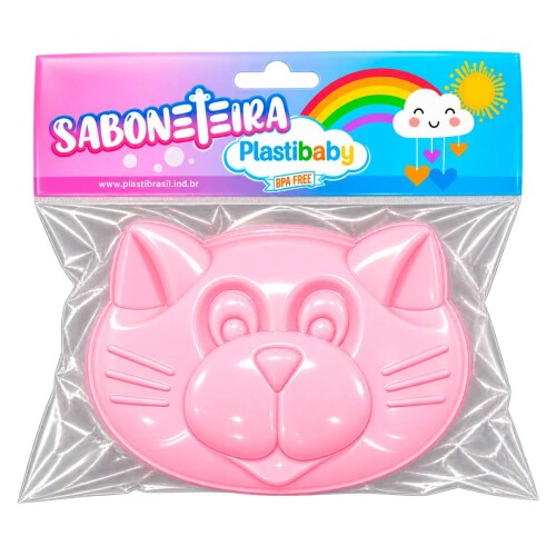 Saboneteira plástica com tampa baby gato Rosa-azul Saboneteira plástica com tampa baby gato Rosa-azul