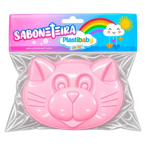 Saboneteira plástica com tampa baby gato Rosa-azul