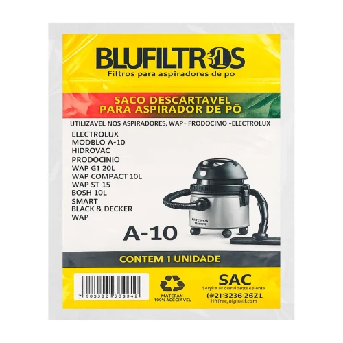 Saco descartável para aspirador de pó A-10 Blufiltros
