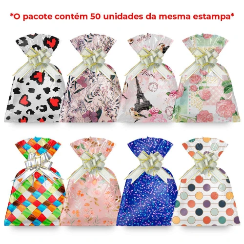 Saco metalizado 20x29cm feminino modelos variados com 50 unidades Saco metalizado 20x29cm feminino modelos variados com 50 unidades