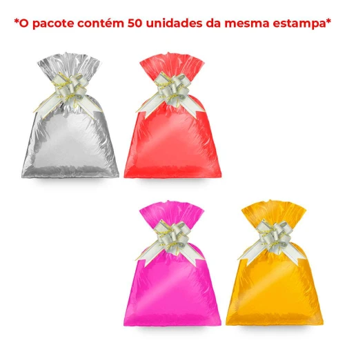 Saco metalizado 20x29cm liso modelos variados com 50 unidades