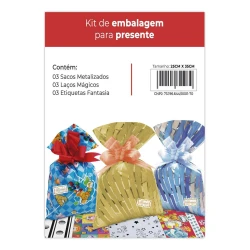 Saco metalizado 25x35cm com laço e etiqueta 03 unidades Cromus