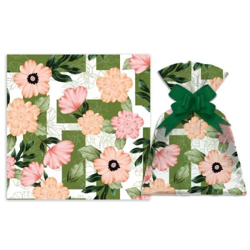 Saco metalizado 30x45cm feminino Hibiscus com 50 unidades Gala