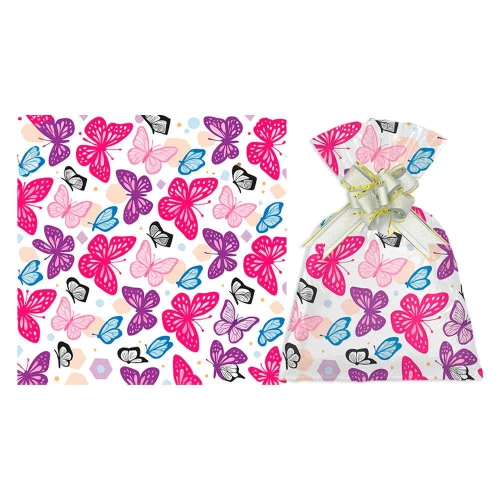 Saco metalizado 25x35cm feminino borboletas com 50 unidades Gala