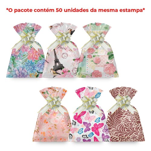 Saco metalizado 30x45cm feminino modelos variados com 50 unidades