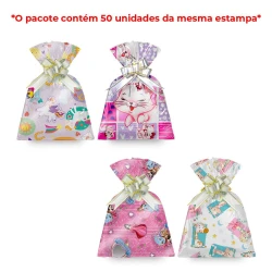 Saco metalizado 25x35cm infantil Baby Planet com 50 unidades