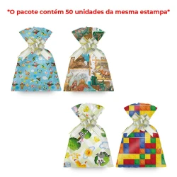 Saco metalizado 25x35cm infantil menino modelos variados com 50 unidades