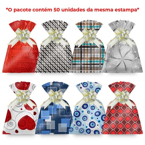Saco metalizado 20x29cm neutro modelos variados com 50 unidades