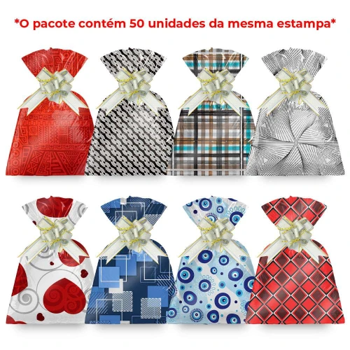 Saco metalizado 20x29cm neutro modelos variados com 50 unidades