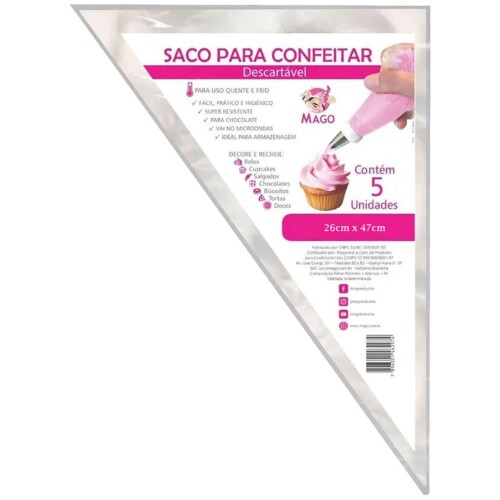 Saco para confeitar descartável gigante 26x47cm com 5 unidades Mago