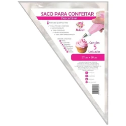 Saco pra confeitar descartável grande 27x38cm 630ml com 5 unidades