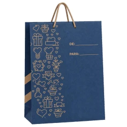 Sacola para presente papel 26x21cm kraft P azul decorada