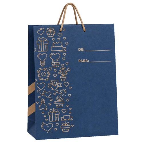 Sacola para presente papel 26x21cm kraft P azul decorada Sacola para presente papel 26x21cm kraft P azul decorada