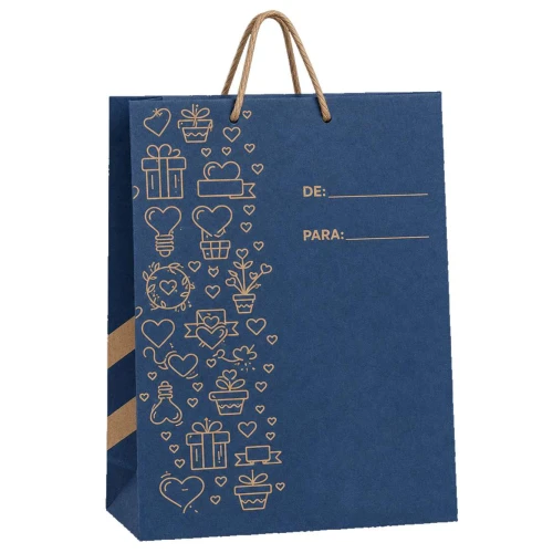 Sacola para presente papel 31x26cm kraft M azul decorado