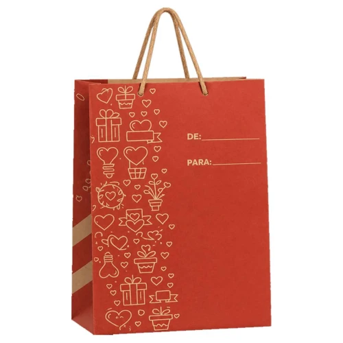 Sacola para presente papel 31x26cm kraft M vermelha decorada Sacola para presente papel 31x26cm kraft M vermelha decorada