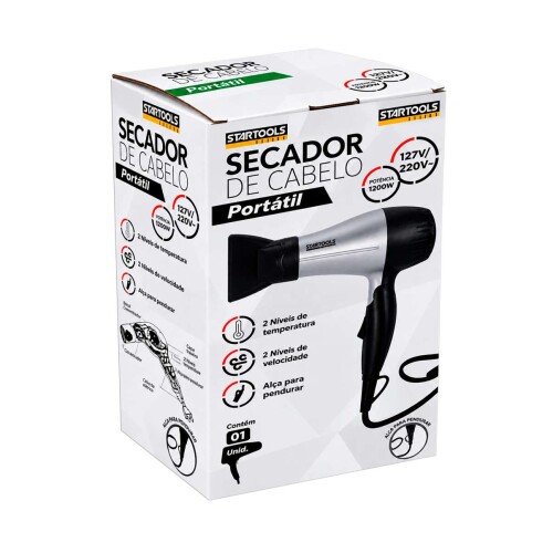 Secador de cabelo portátil 220 e 1800w cinza dobrável