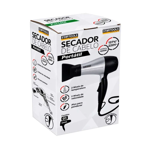 Secador de cabelo portátil 220 e 1800w cinza dobrável Secador de cabelo portátil 220 e 1800w cinza dobrável
