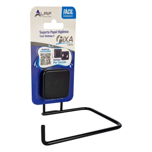 Suporte de papel higiênico com ventosa de metal preto Alpif