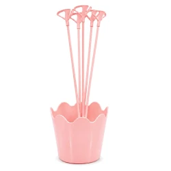 Suporte para balão plastica vareta cachepo Rosa bb com 5 unidades
