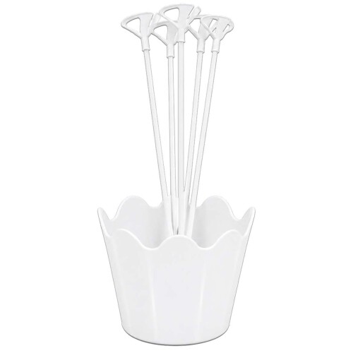 Suporte para balão plastico vareta cachepo branco com 5 unidades