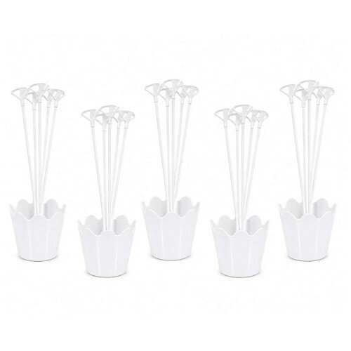 Suporte para balão plastico vareta cachepo branco com 5 unidades