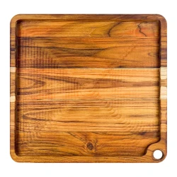 Tábua para carne de madeira de lei com rebaixo 33x33cm