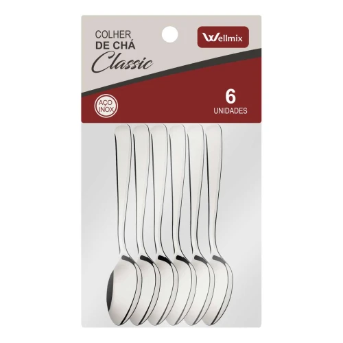 Talher colher inox para chá Classic 14cm com 06 unidades Wellmix