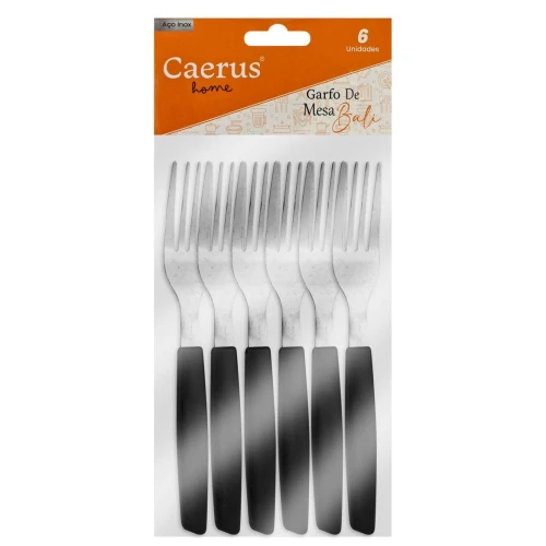 Talher garfo com cabo plástico preto Bali com 06 unidades Caerus