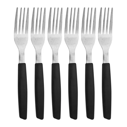Talher garfo com cabo plástico preto Bali com 06 unidades Caerus