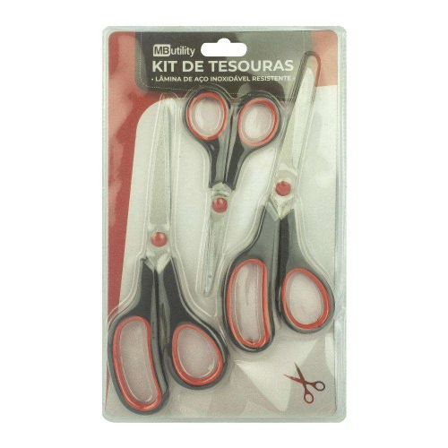 Tesoura multiuso inox kit com 3 unidades