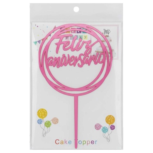 Topper para bolo feliz aniversário 17cm 1 peça Topper para bolo feliz aniversário 17cm 1 peça