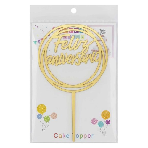 Topper para bolo feliz aniversário 17cm 1 peça Topper para bolo feliz aniversário 17cm 1 peça
