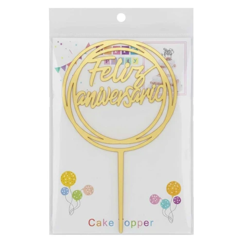 Topper para bolo feliz aniversário 17cm 1 peça Topper para bolo feliz aniversário 17cm 1 peça