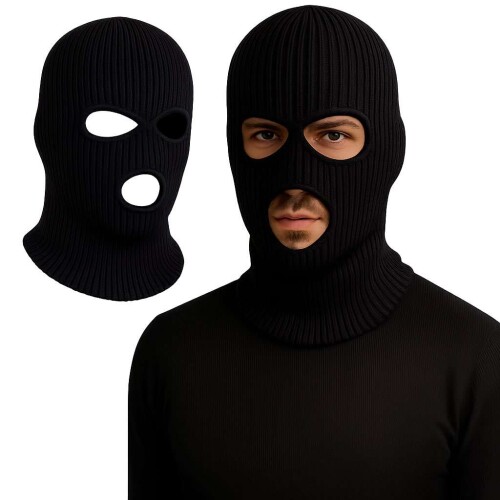 Touca de lã adulto para motoqueiro balaclava lisa preta Touca de lã adulto para motoqueiro balaclava lisa preta