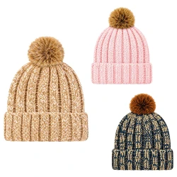 Touca de lã forrada adulto chenille com pompom sortidas
