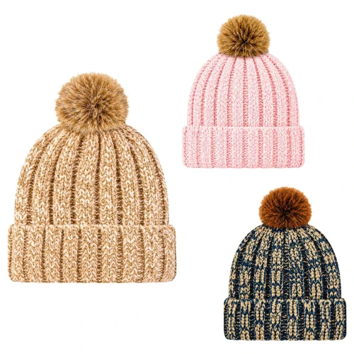 Touca de lã forrada adulto chenille com pompom sortidas