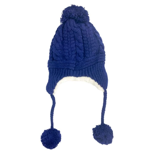 Touca de lã forrada adulto com orelha e pompom