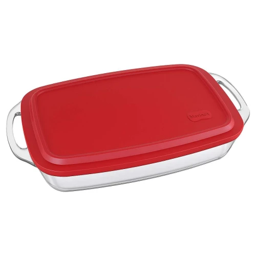 Travessa de vidro com tampa retangular 3,5lt 37x23x8cm marinex
