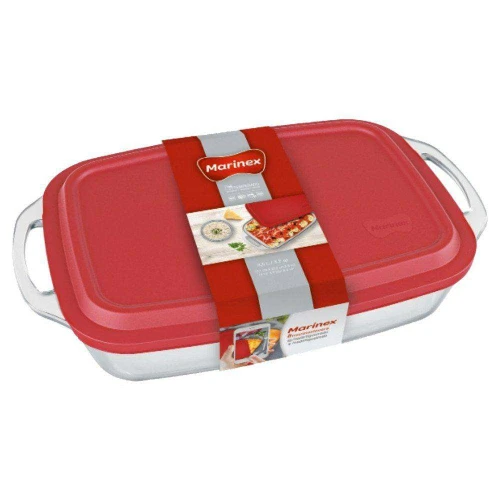 Travessa de vidro com tampa retangular 37x23x8cm 3,5lt marinex