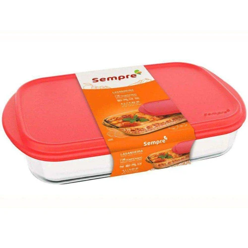 Travessa de vidro com tampa retângular 39x24cm 04 litros Nadir
