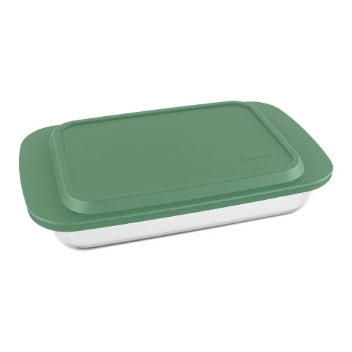 Travessa vidro com tampa verde retângular 36x22x8,1cm 3,7l