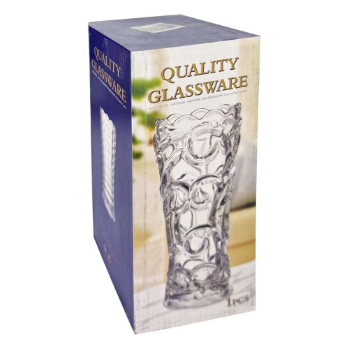 Vaso de vidro cilindrico trabalhado 10x7,8x24,5cm transparente