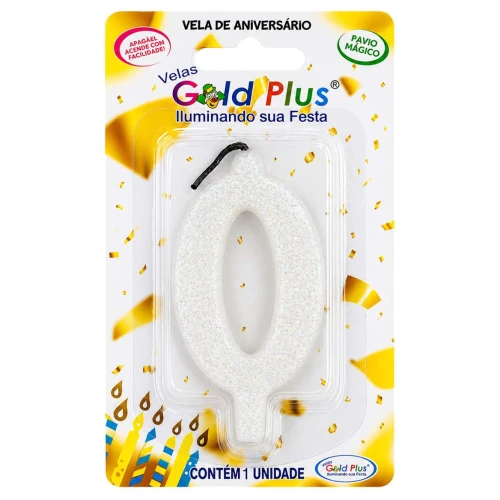Vela de aniversário grande branca Nº0 Gold Plus
