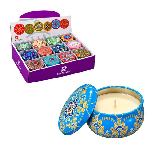 Vela decorativa perfumada lata 4x6cm mandalas
